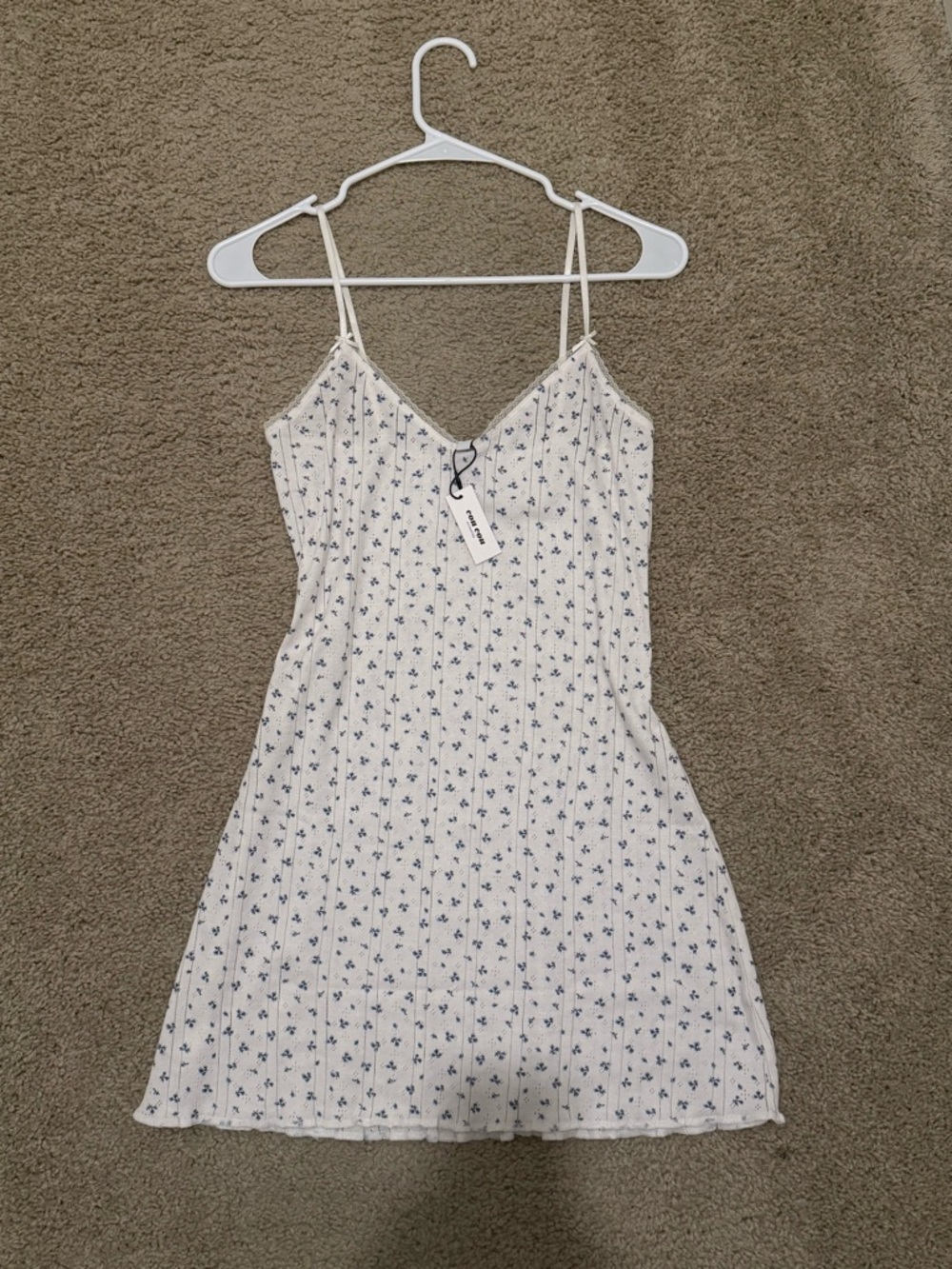 Coucouintimates White Floral Mini Slip Dress with Blue Floral Print